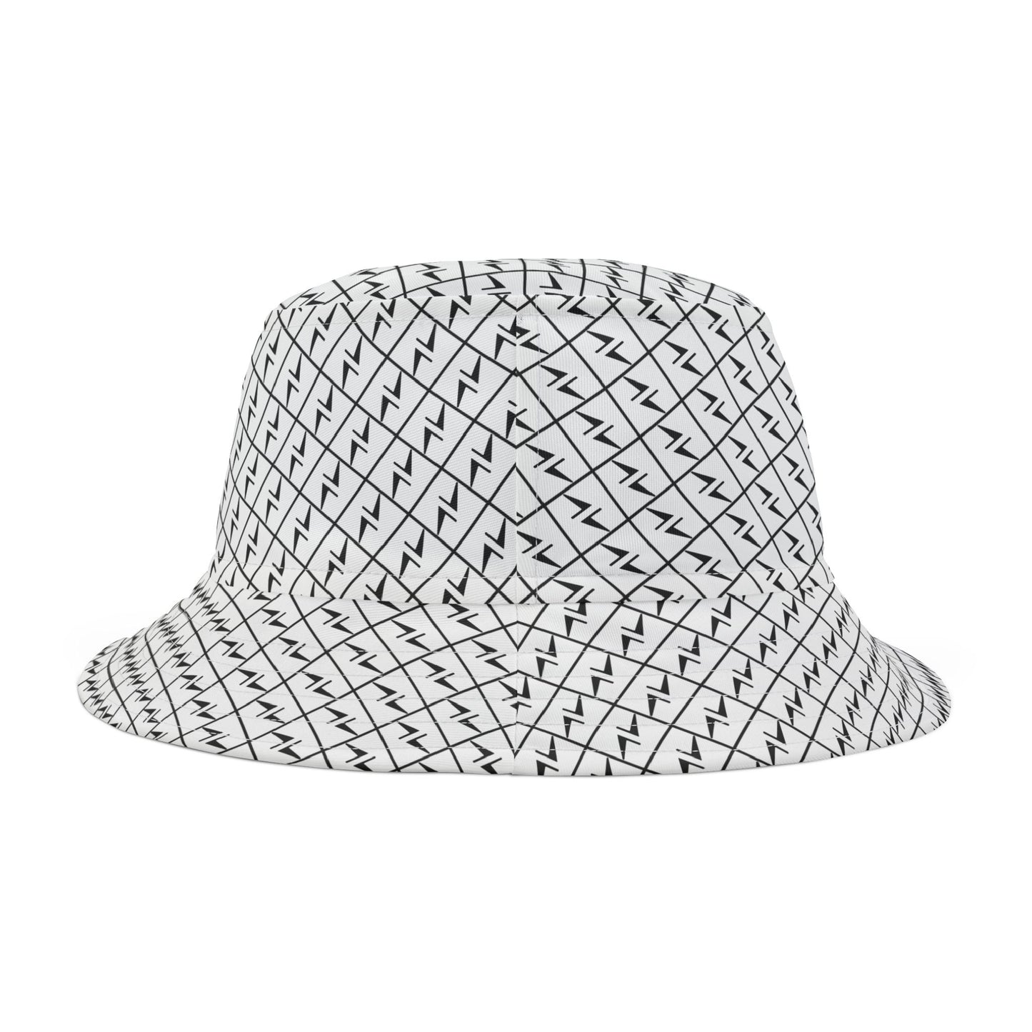 Lightning Bolt Bucket Hat, Thunder Pattern Cap, USA-Made White & Black Headwear, Polyester Hat, Hekili Design