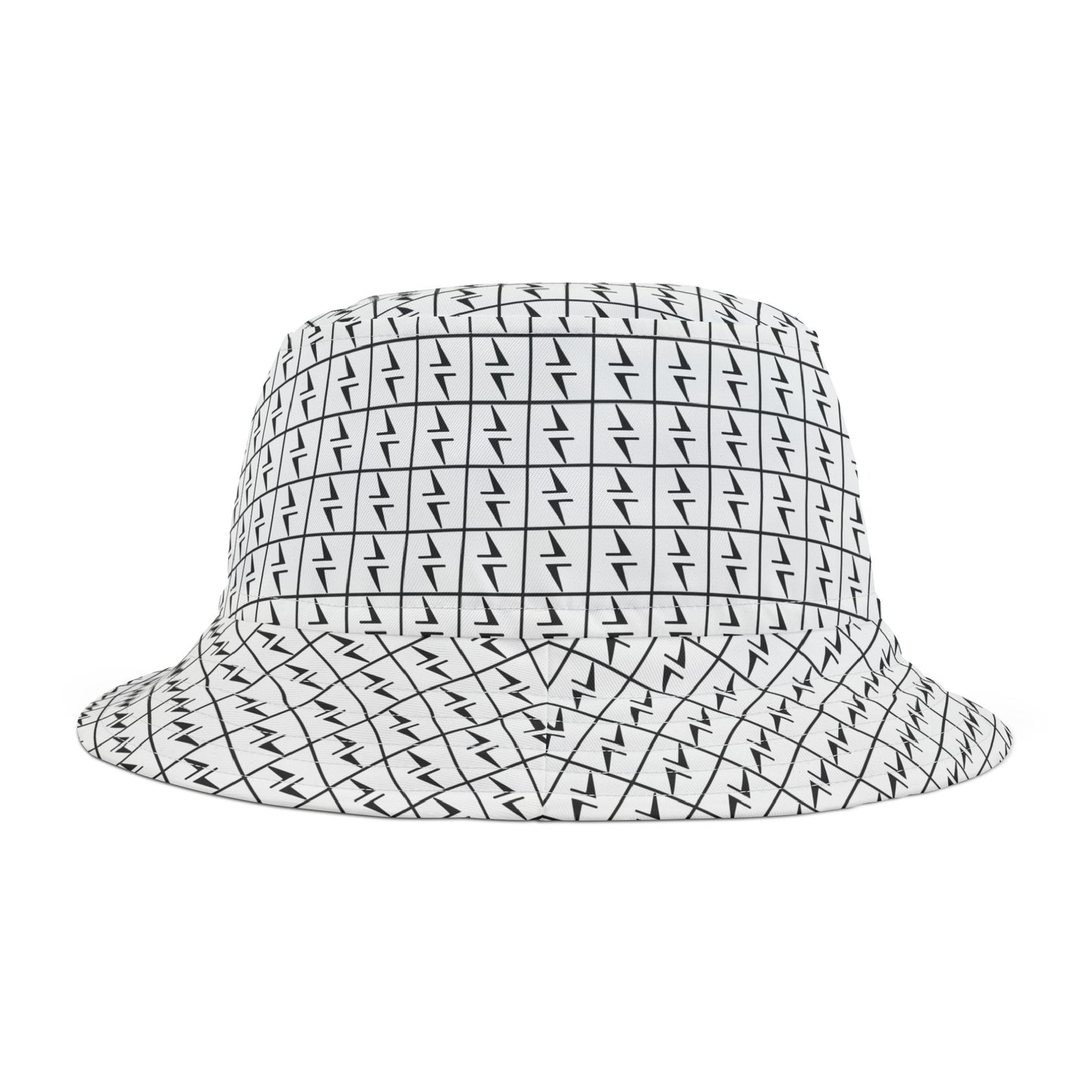 Lightning Bolt Bucket Hat, Thunder Pattern Cap, USA-Made White & Black Headwear, Polyester Hat, Hekili Design