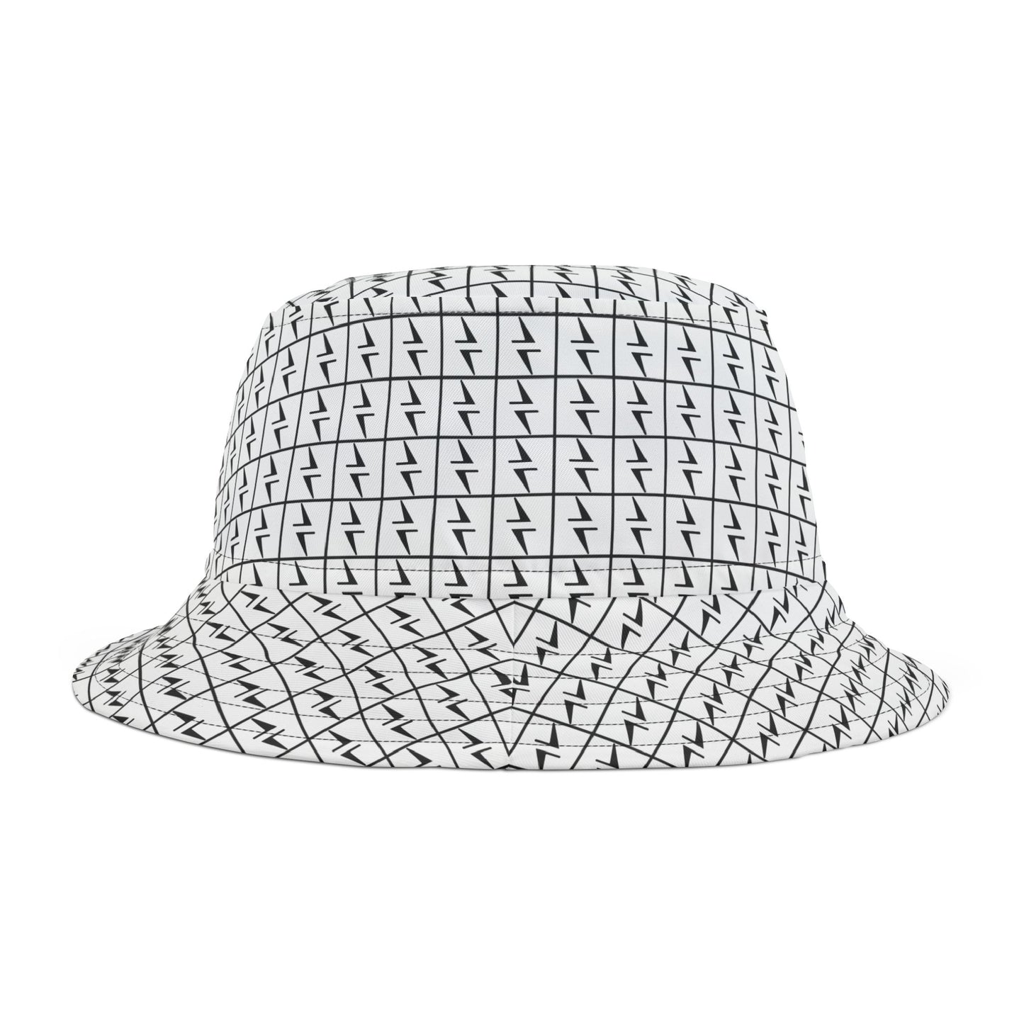 Lightning Bolt Bucket Hat, Thunder Pattern Cap, USA-Made White & Black Headwear, Polyester Hat, Hekili Design