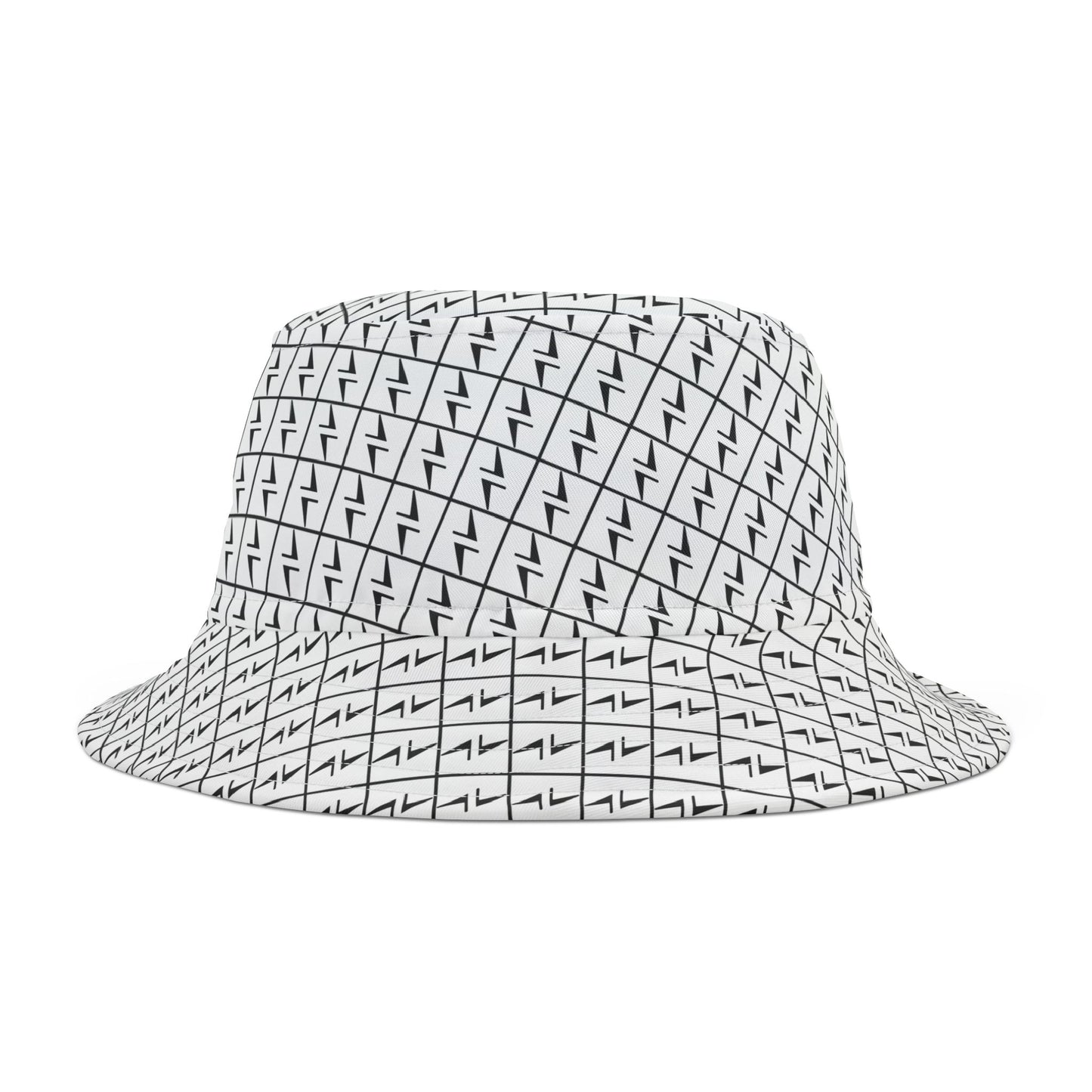 Lightning Bolt Bucket Hat, Thunder Pattern Cap, USA-Made White & Black Headwear, Polyester Hat, Hekili Design
